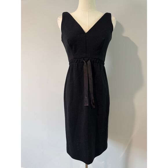 Vintage 60s/70s Bonwit Teller Black Sheath Dress Zip Back, Tie Front, ILGWU Tag - Picture 1 of 10